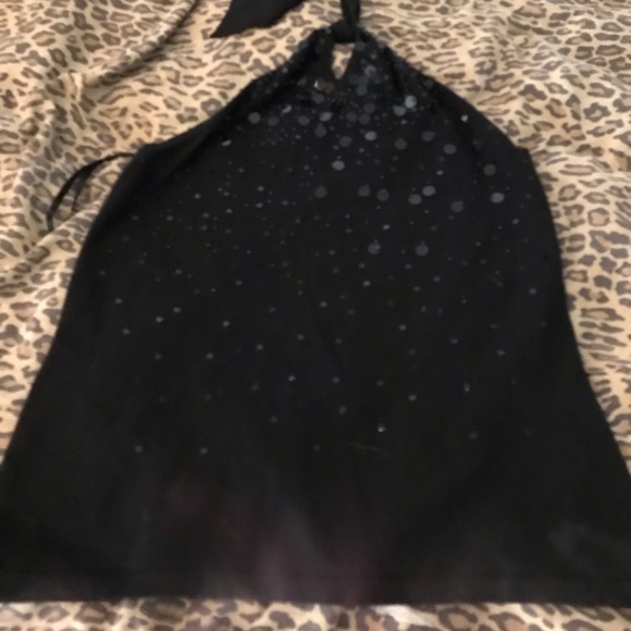 Ann Taylor Loft  size XL black knit halter with sequin front ties at neck - Picture 6 of 14